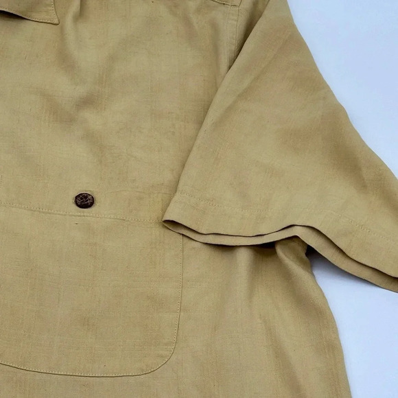 Calypso Joe Men's Large Yellow Silk Short Sleeve Shirt Hawaiian Casual Comfy - Picture 5 of 6